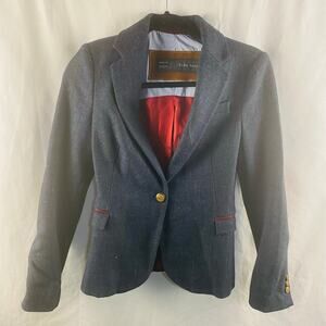 Zara‎ Basic Navy Lambswool Tweed Blazer Elbow Patches XS Preppy Academia Career